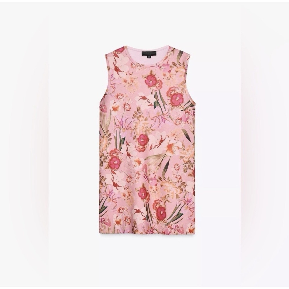 NWT Zara Scuba Knit‎ Floral Print Shift Dress Pink Sz Small Stretch Feminine